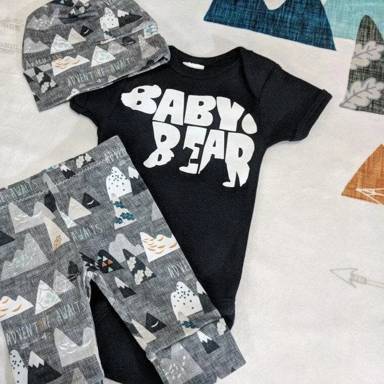 Newborn Coming Home Outfit,Adventure Awaits Pant   Hat or Band   Personal Bodysuit