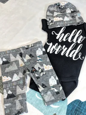 Newborn Coming Home Outfit,Adventure Awaits Pant   Hat or Band   Personal Bodysuit