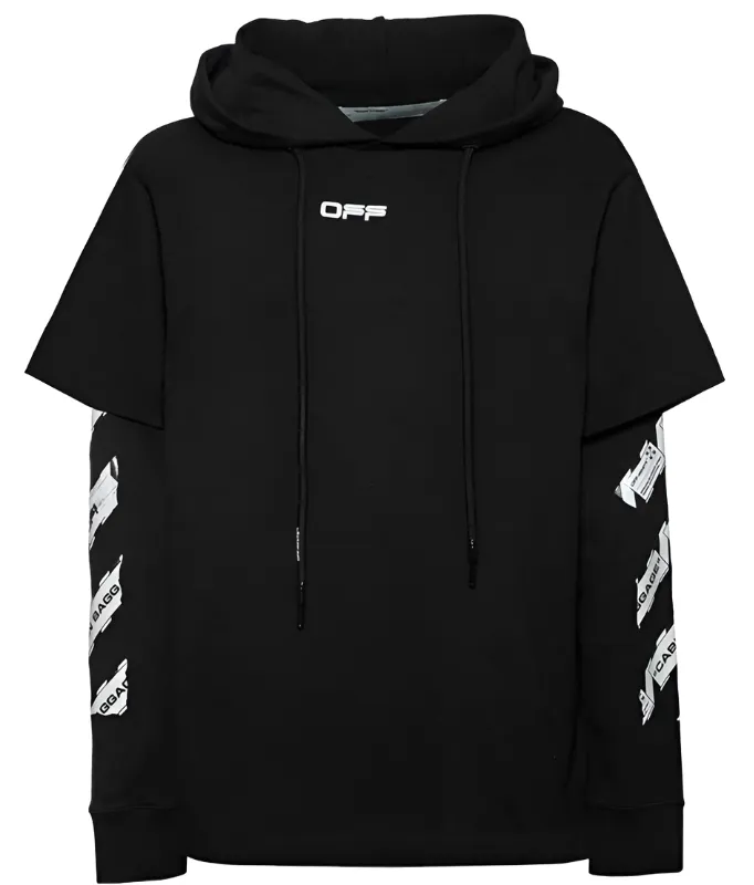 OFF-WHITE Airport Tape Double Layered Hoodie Black