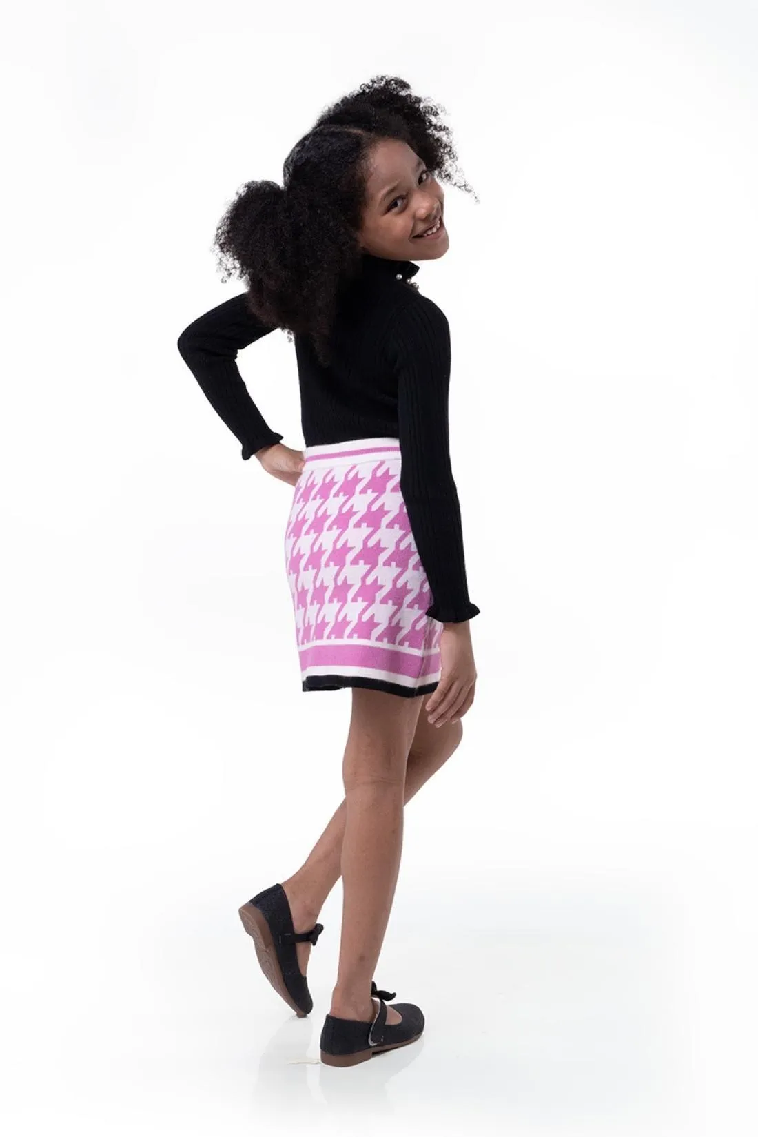 One Friday Kids Girls Pink Abstract Knitted Skirt