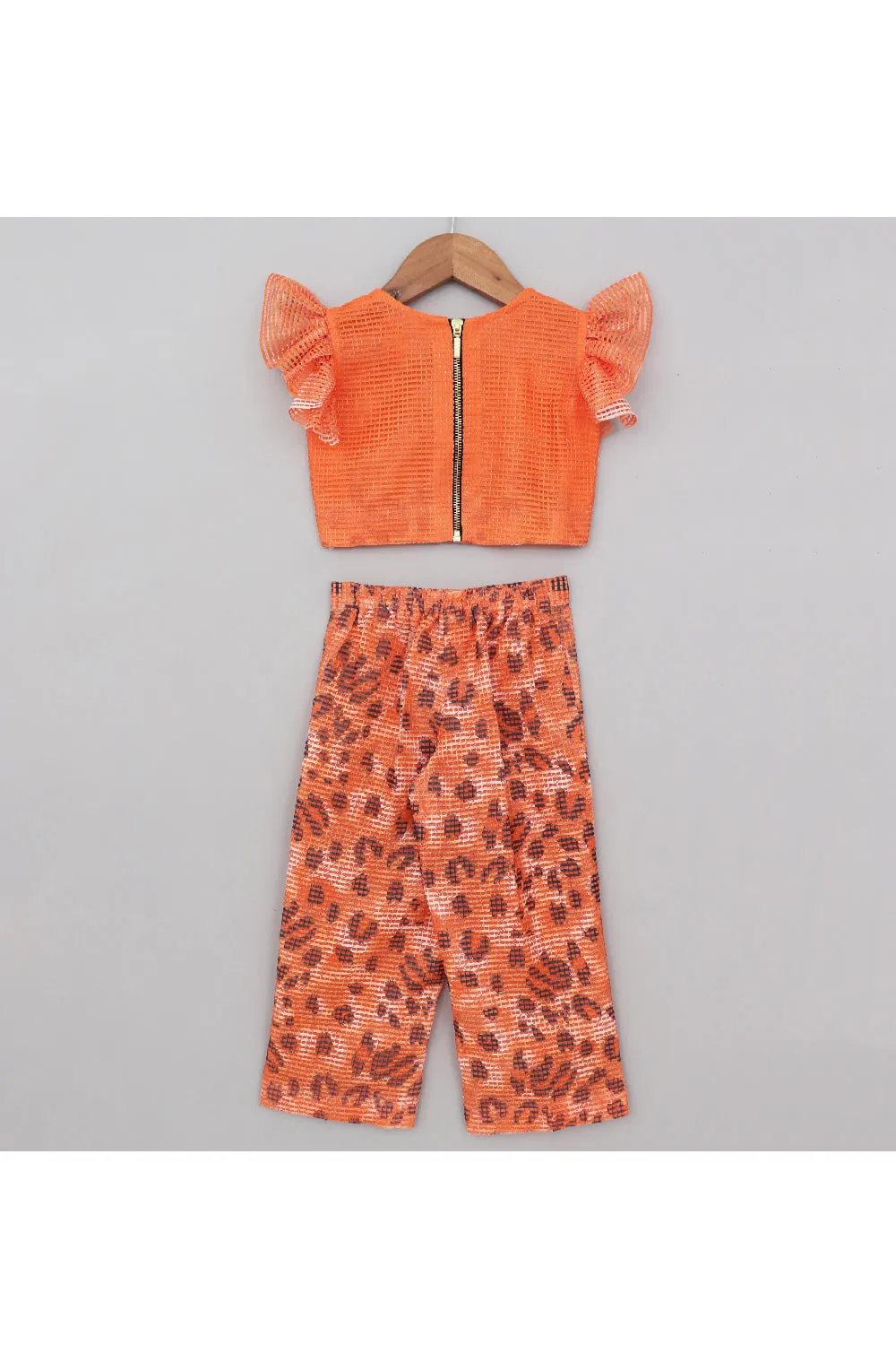 Orange Flower Detailing Top With Animal Printed Palazzo Set