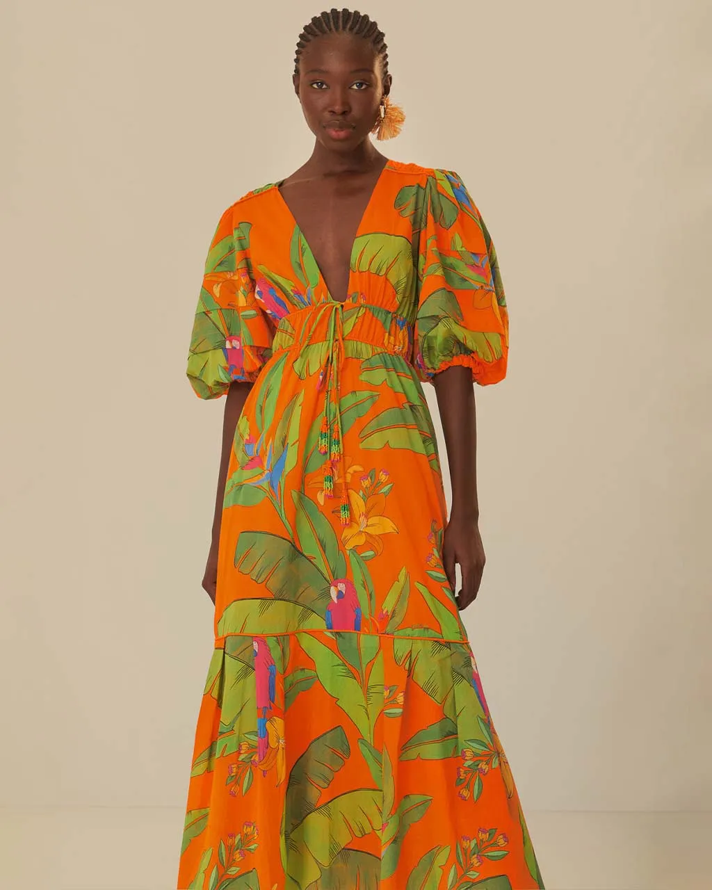 Orange Fresh Macaws Midi Dress