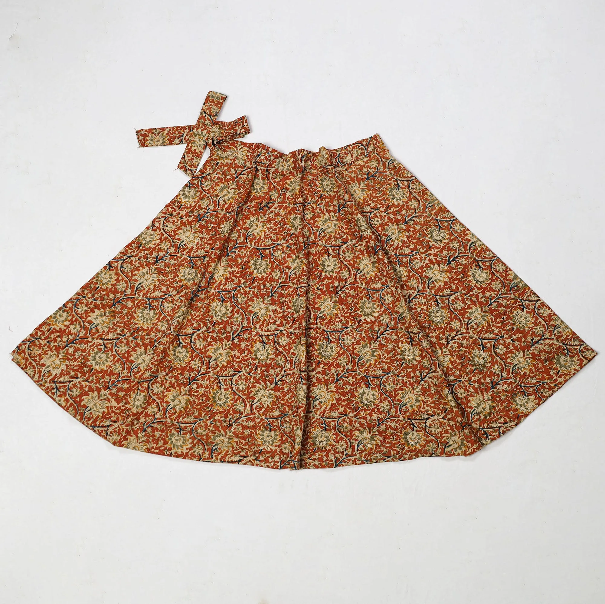 Orange - Kalamkari Block Printed Cotton Wrap Around Skirt 15