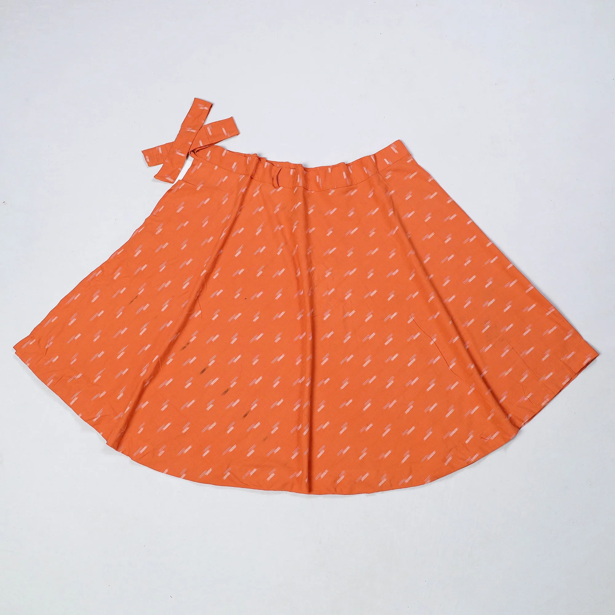 Orange - Pochampally Ikat Cotton Wrap Around Skirt 01