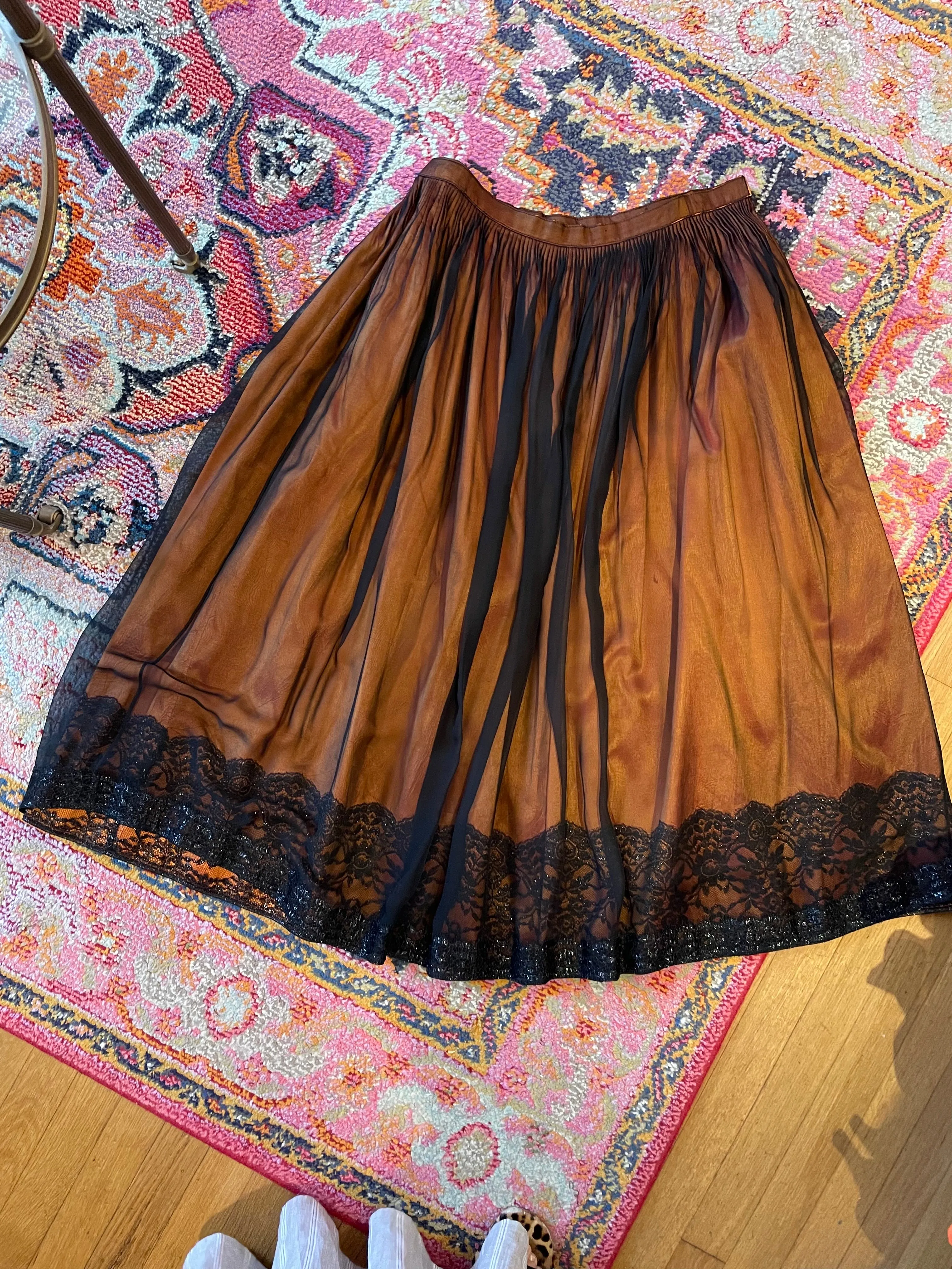 Orange Taffeta Skirt with Tulle Overlay by Geoffrey Beene