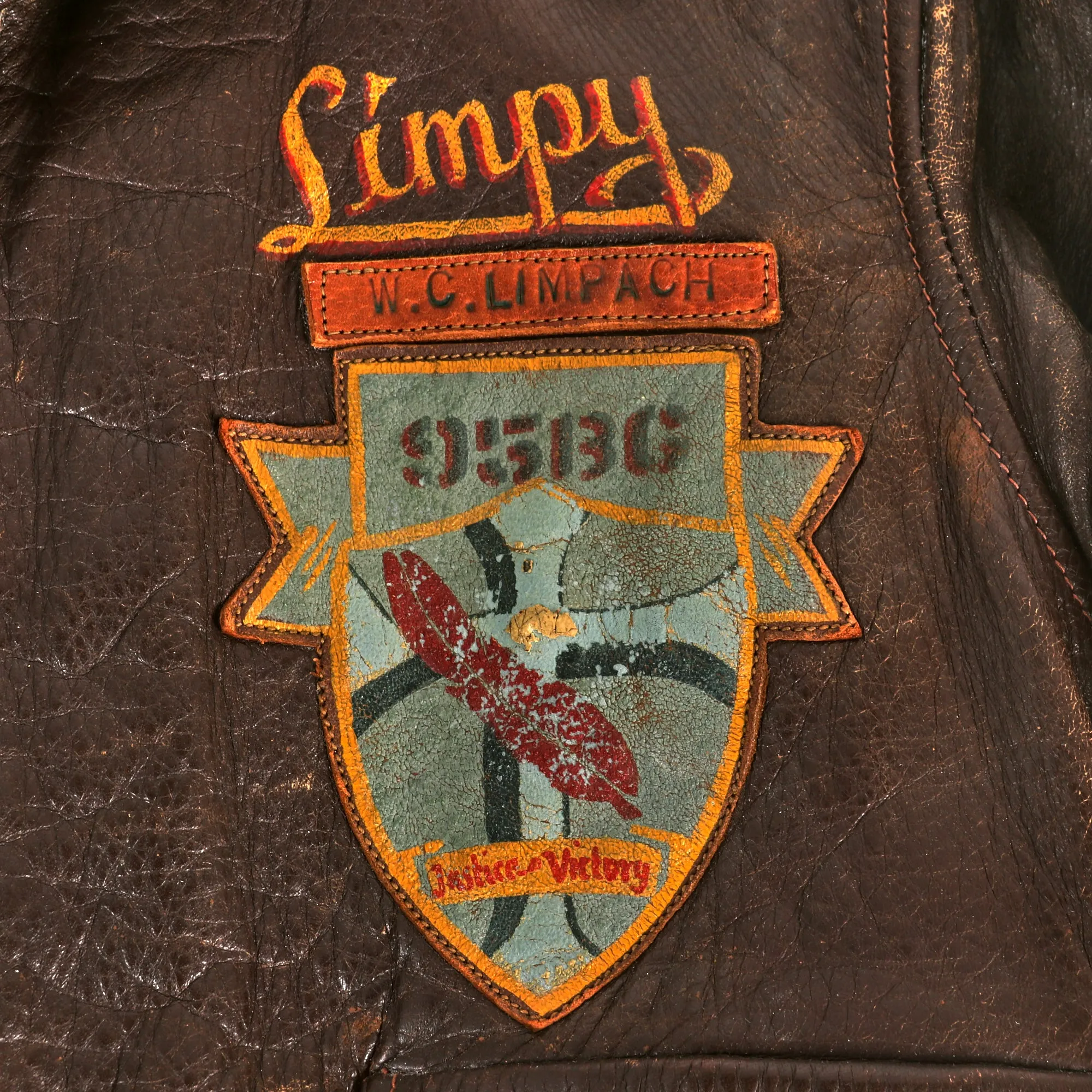 Original U.S. WWII B-17 “Evasive Action” Navigator Painted A2 Flight Jacket, Uniform, & Cased Medals and Insignia - Air Medal with 5 OLCs - 334th Bomb Squadron, 95th Bombardment Group - William Charles "Limpy" Limpach