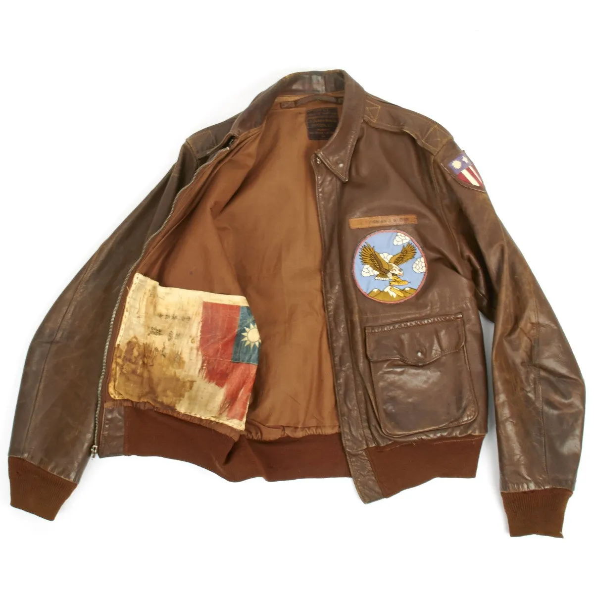 Original U.S. WWII B-25 Bomber Named A-2 Flight Jacket 22nd Squadron 7th Bomb Group (Size 40)- Lieutenant NORMAN J. SLOAN