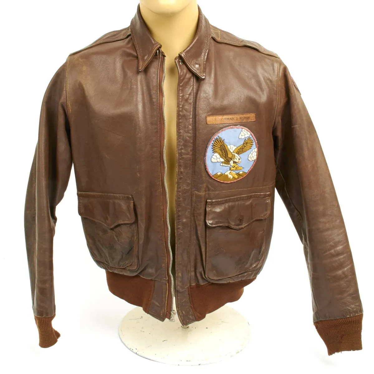 Original U.S. WWII B-25 Bomber Named A-2 Flight Jacket 22nd Squadron 7th Bomb Group (Size 40)- Lieutenant NORMAN J. SLOAN