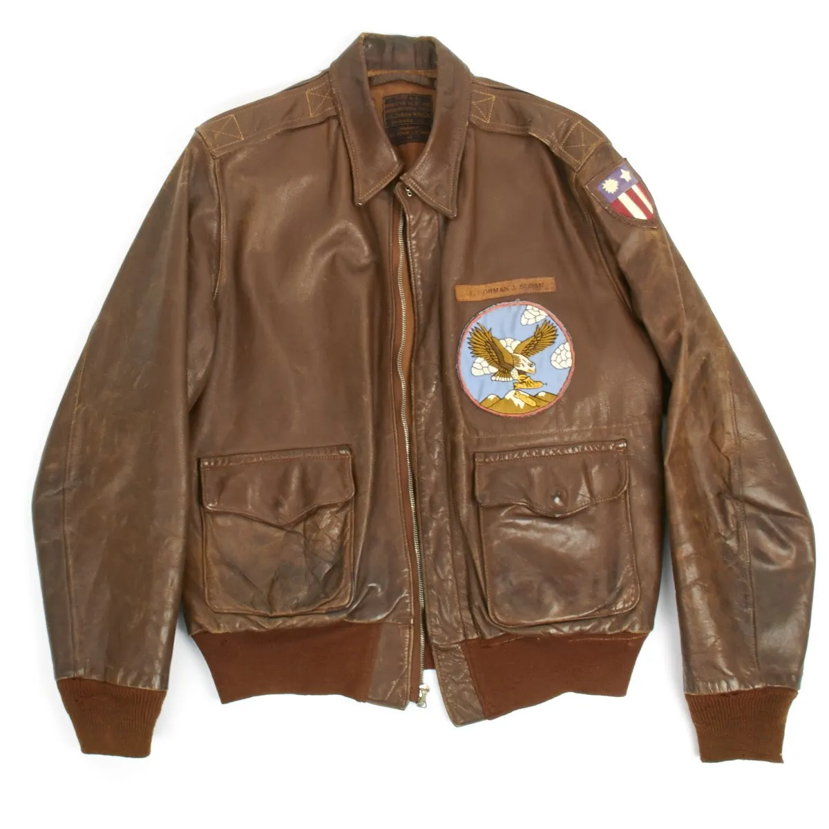 Original U.S. WWII B-25 Bomber Named A-2 Flight Jacket 22nd Squadron 7th Bomb Group (Size 40)- Lieutenant NORMAN J. SLOAN