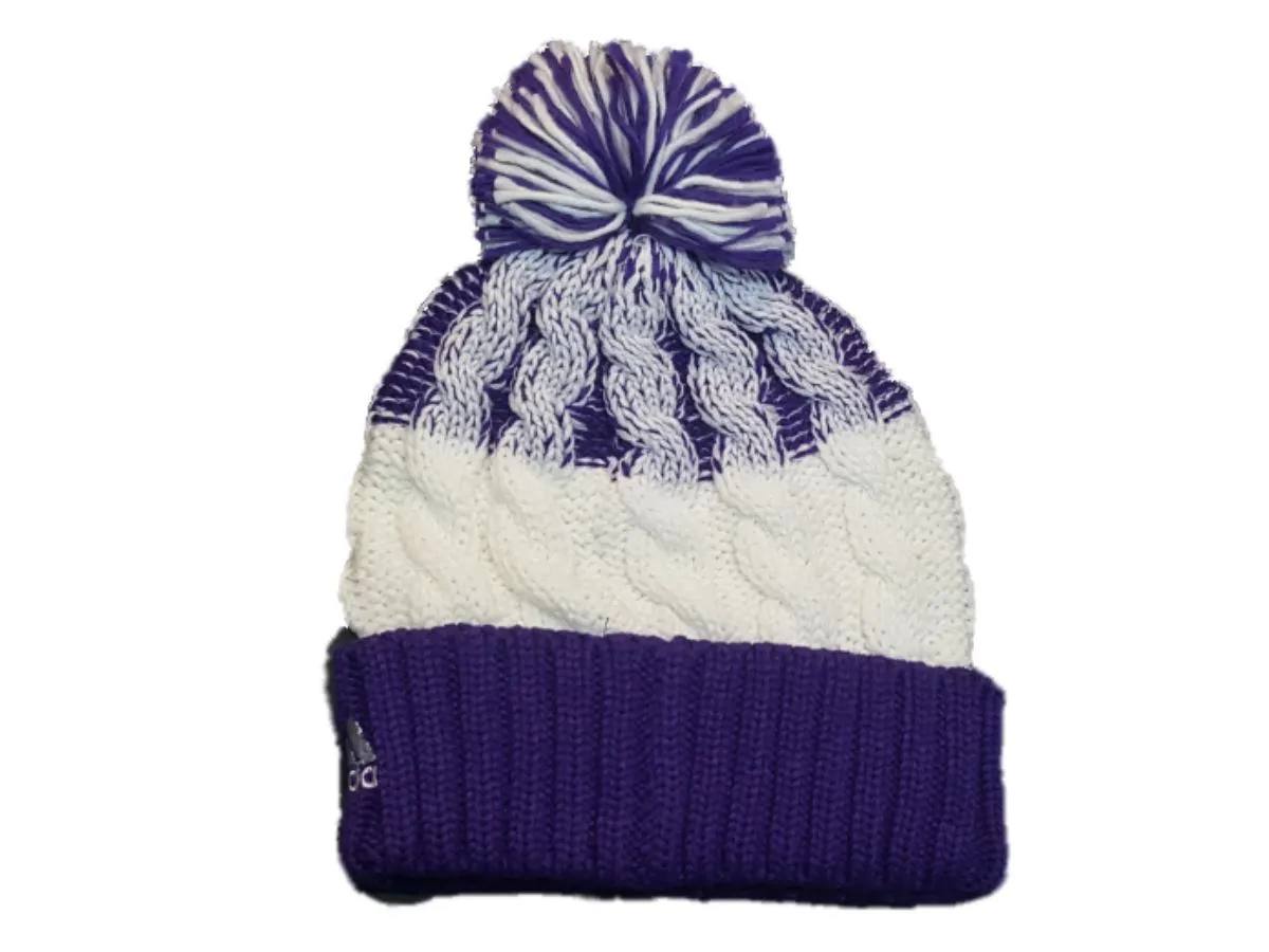 Orlando City SC Adidas White Purple Thick Knit Cuffed Beanie Hat Cap with Poof