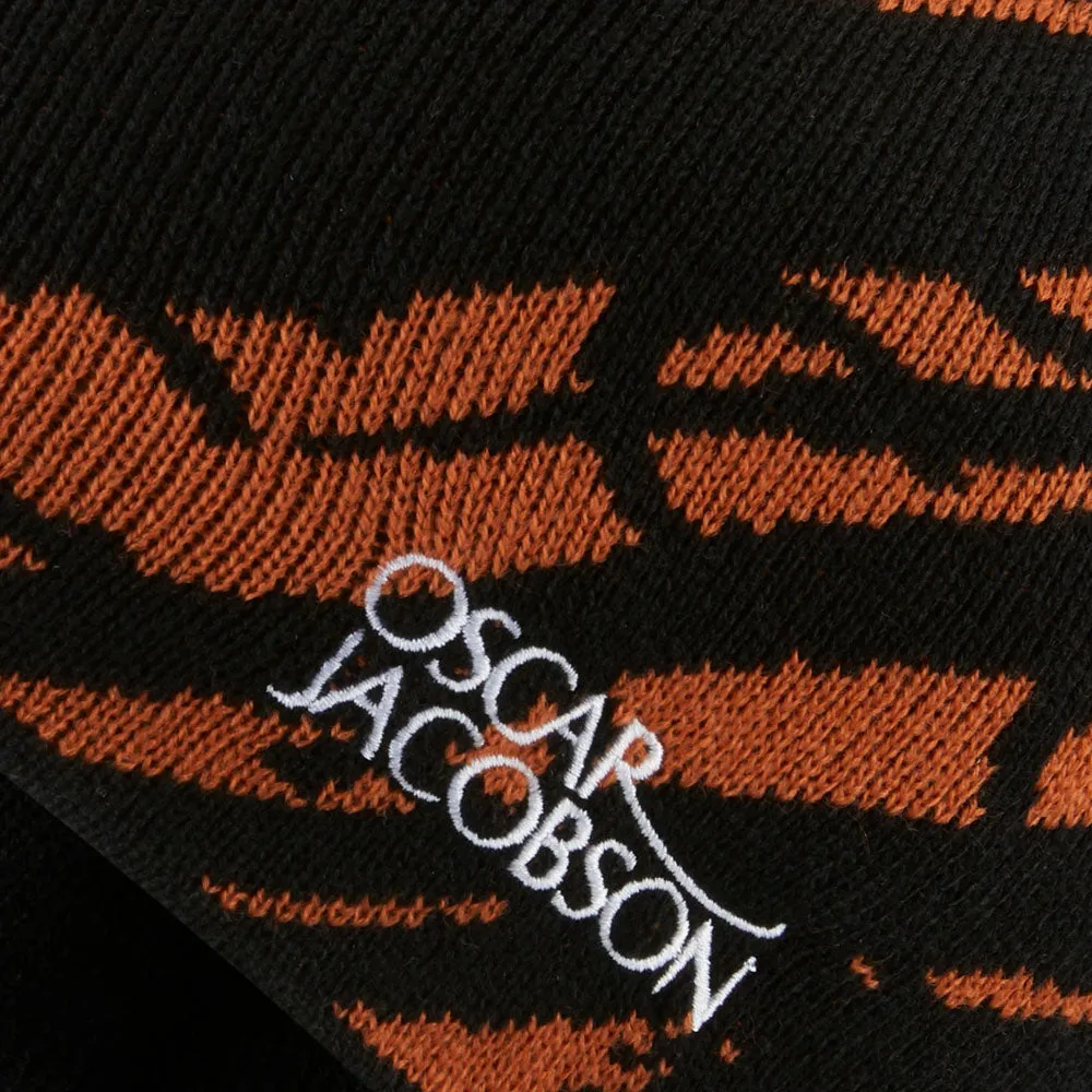 Oscar Jacobson Memphis Knitted Bobble Hat - Black/Orange Rust