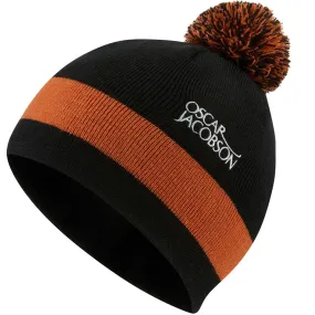 Oscar Jacobson Murray Knitted Bobble Hat - Black/Orange Rust