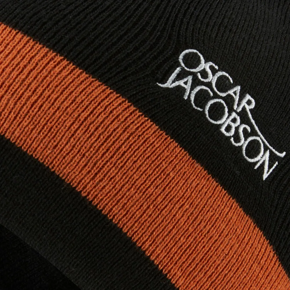 Oscar Jacobson Murray Knitted Bobble Hat - Black/Orange Rust