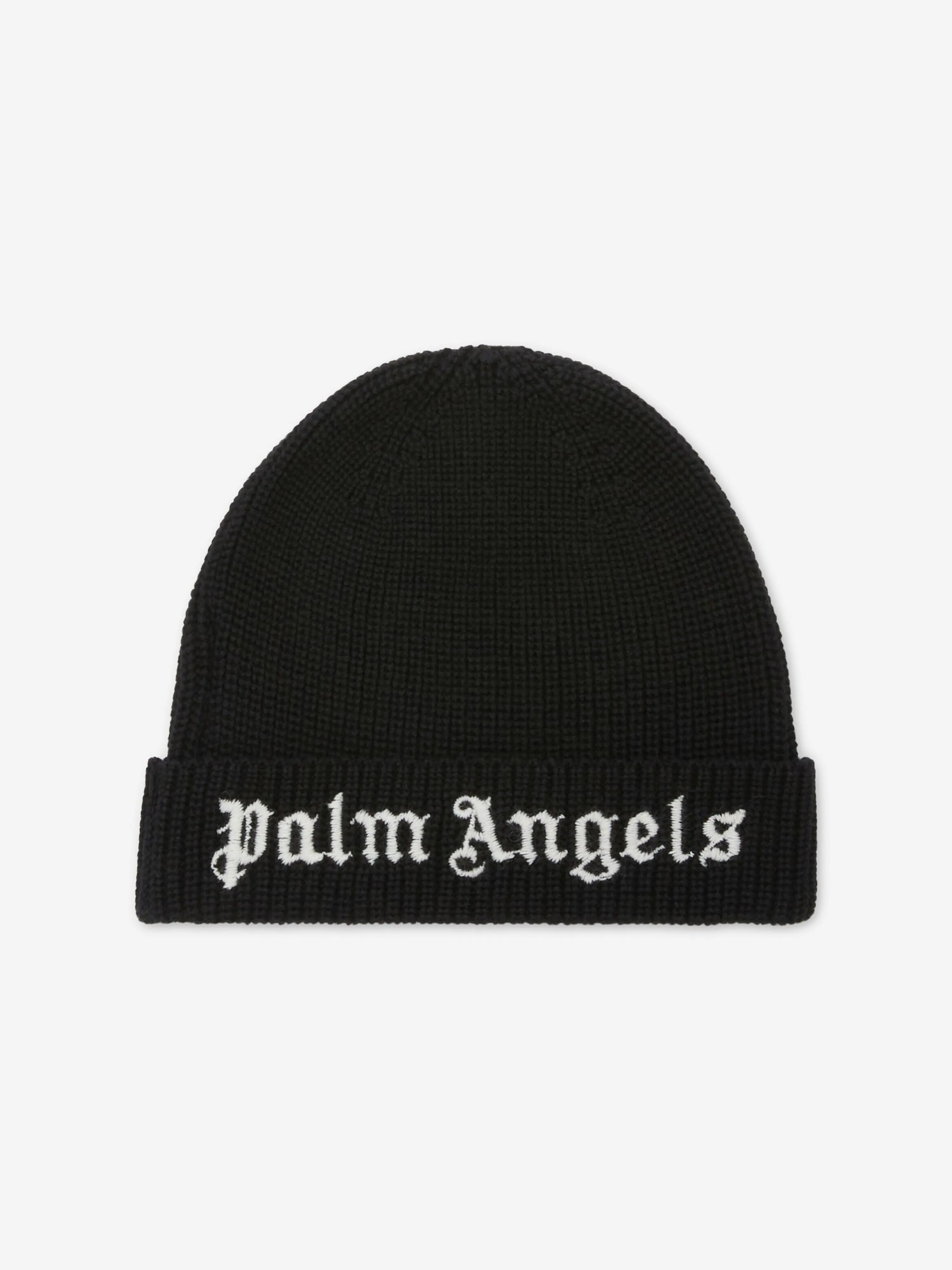 Palm Angels Kids Logo Knit Beanie Hat in Black