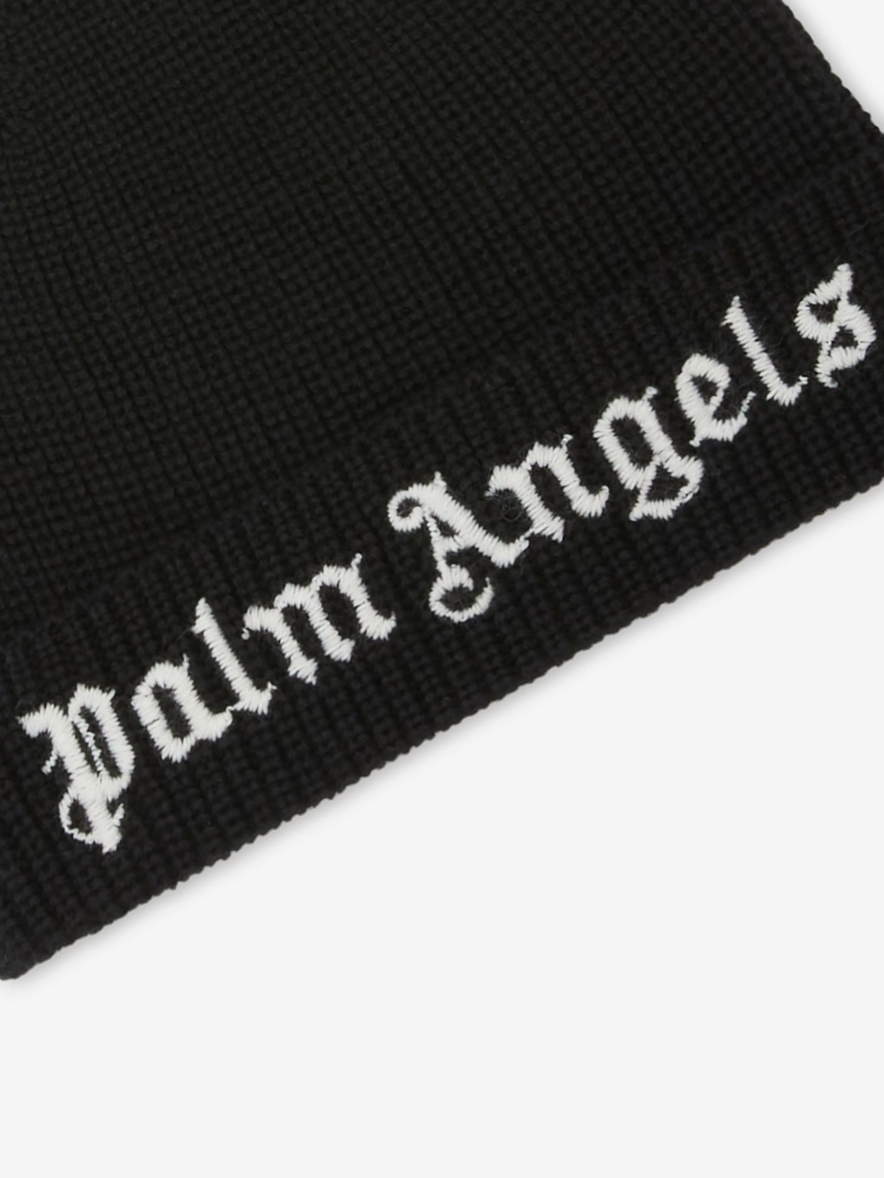 Palm Angels Kids Logo Knit Beanie Hat in Black