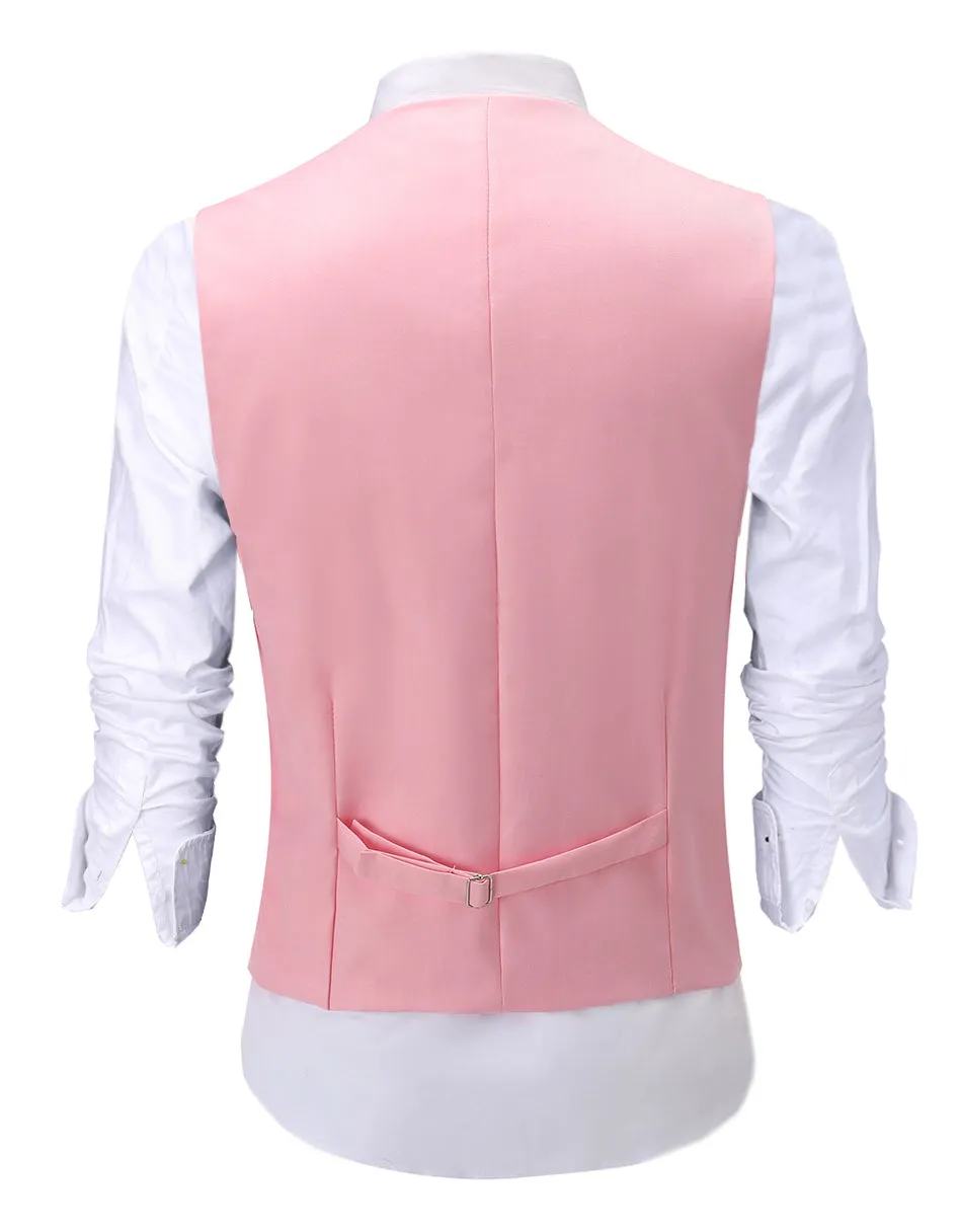 Pink Double Breasted Shawl Lapel Men Vest