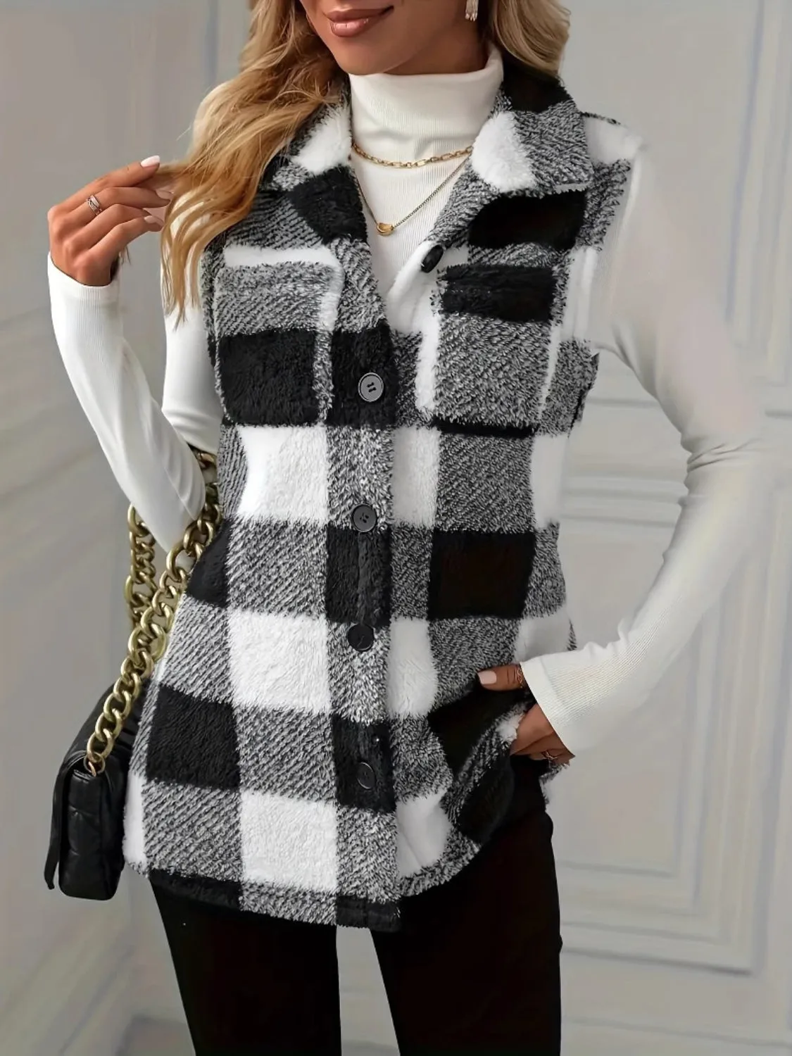 Plaid Button Up Vest Coat