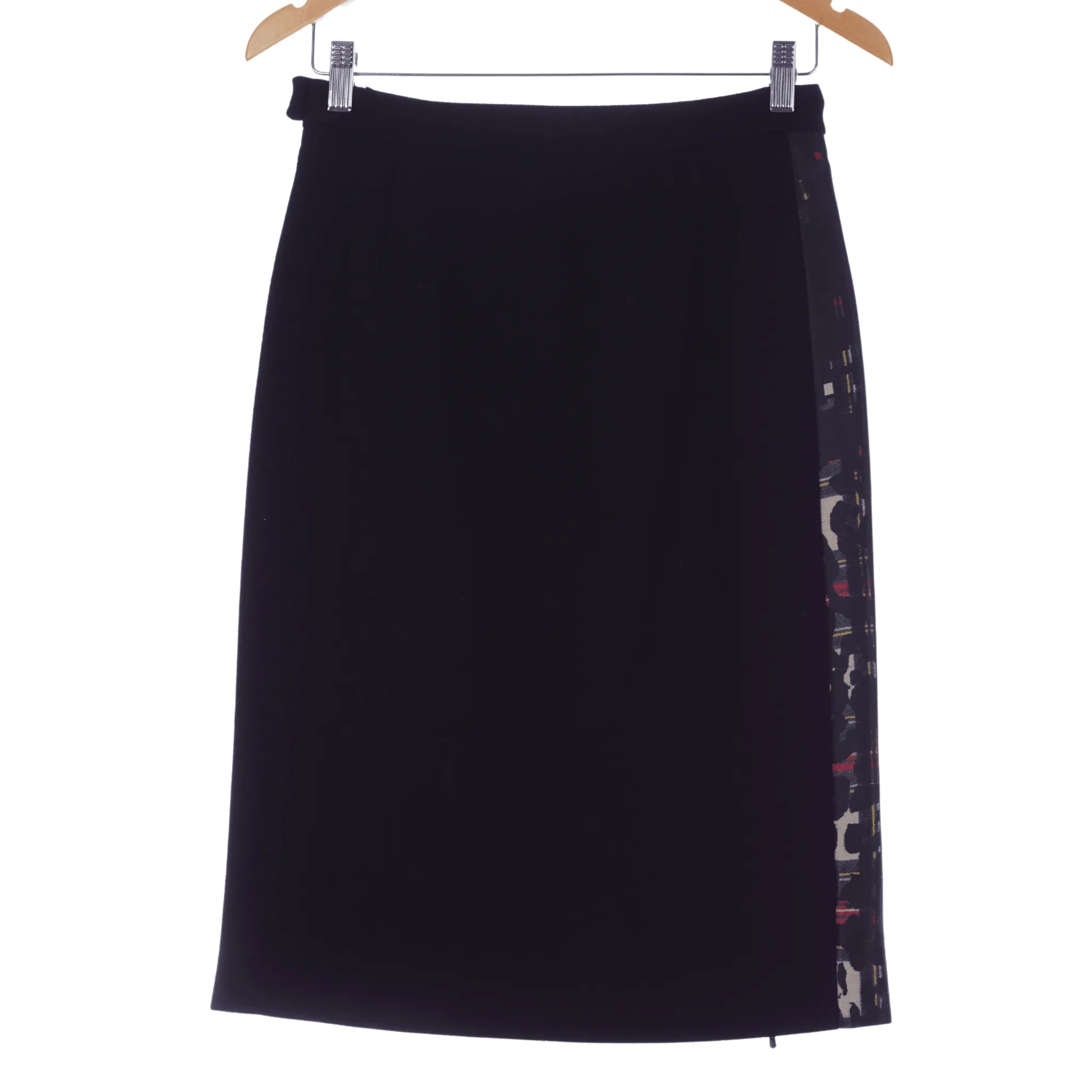 Preen by Thornton Bregazzi Skirt Black with Abstrct Front Panel Wool UK Size 10