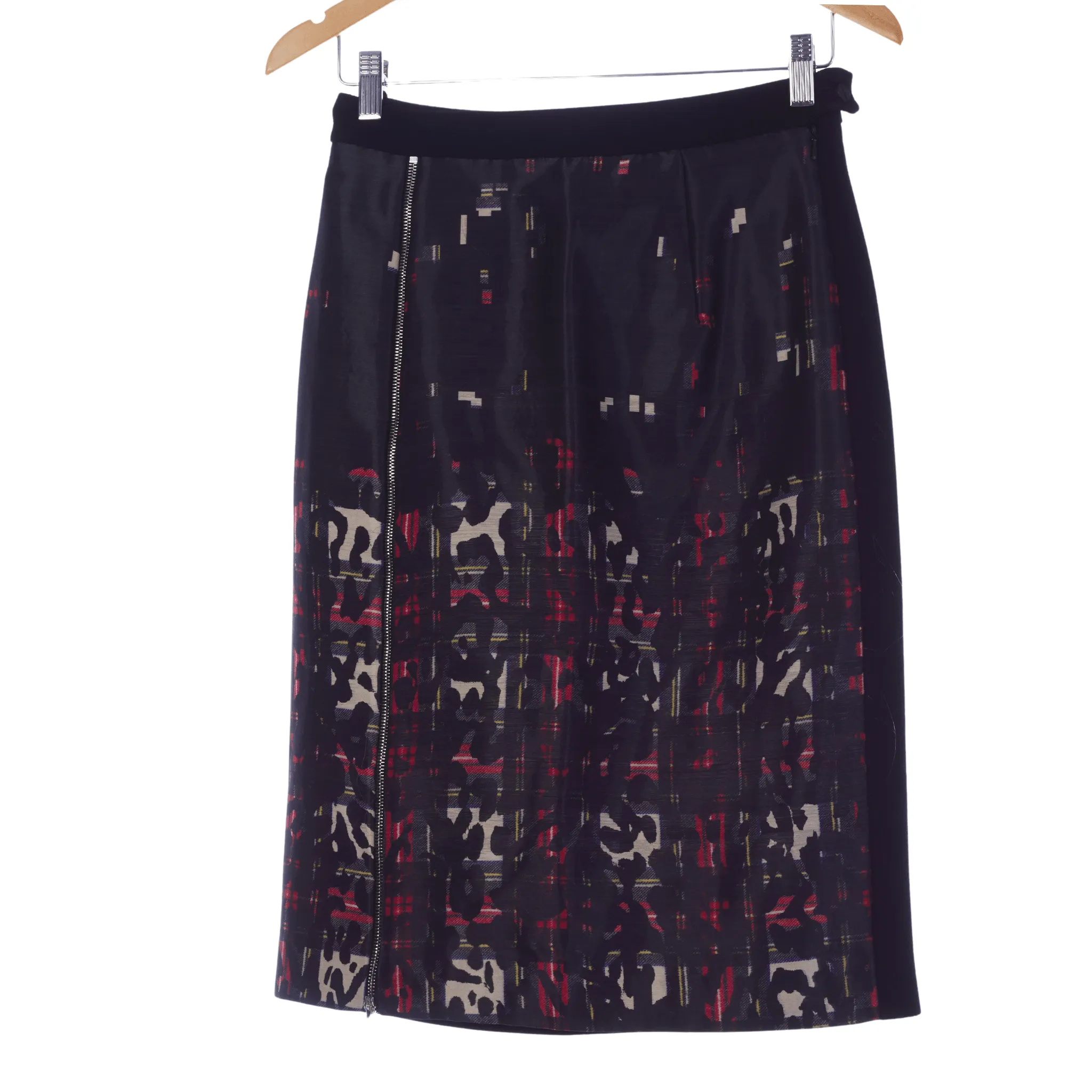 Preen by Thornton Bregazzi Skirt Black with Abstrct Front Panel Wool UK Size 10