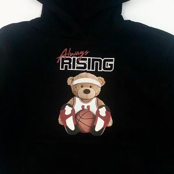 Premium Kid's Always Rising Graphic Pullover Hoodie - Black/White