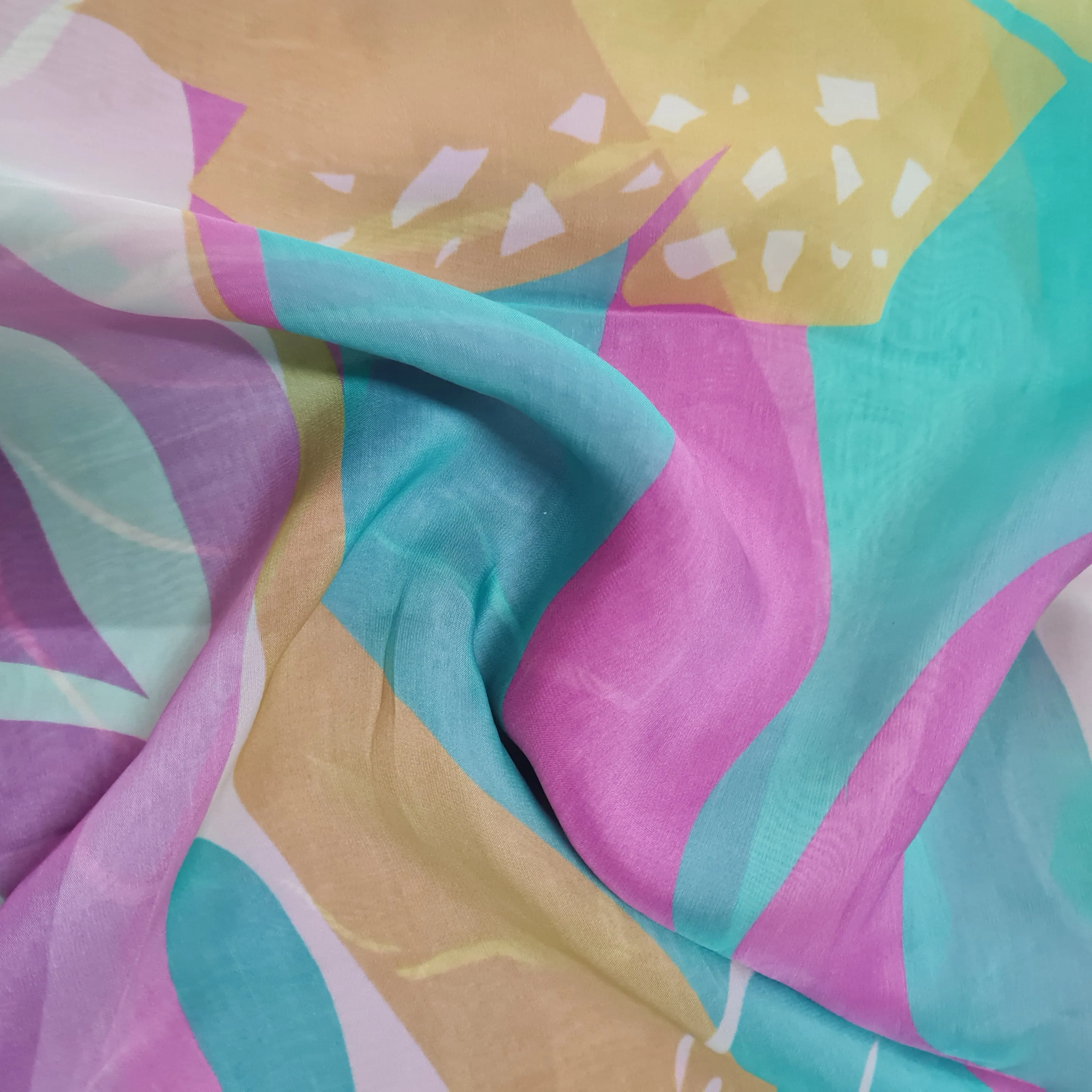 Premium Multicolour Abstract Print Organza Fabric