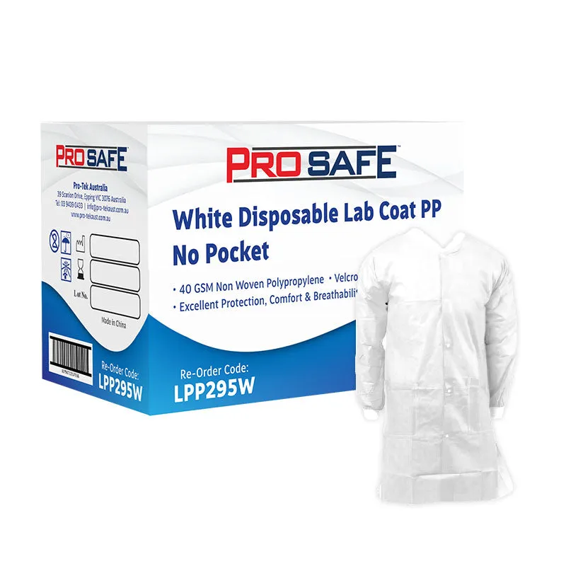 ProSafe White Disposable Lab Coat PP No Pocket 1 Unit Damaged Packaging