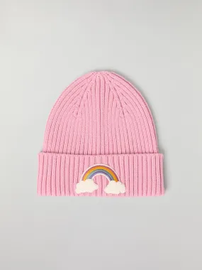 Rainbow Applique Rib Knit Kids  Hat