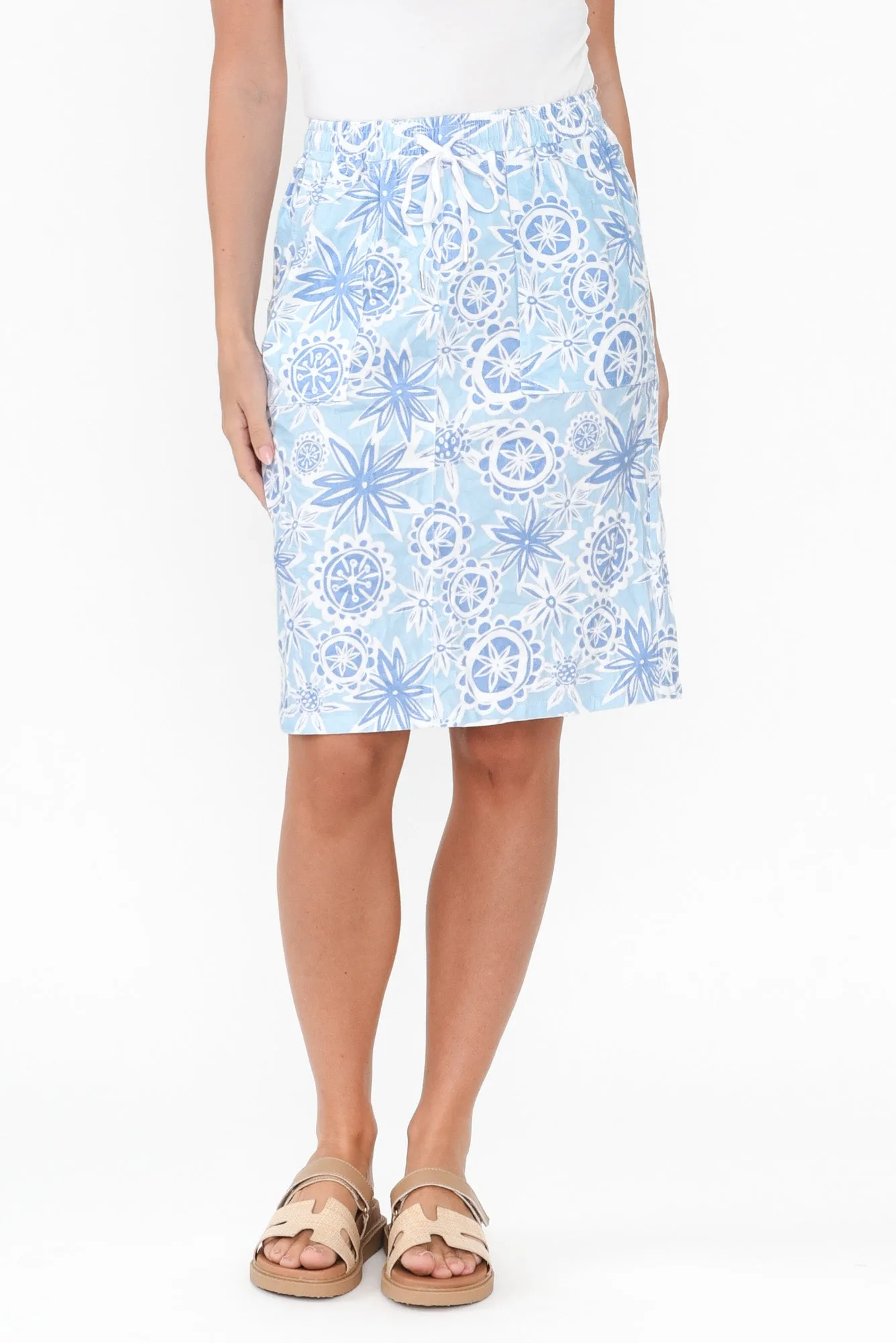 Ravenna Blue Abstract Drawstring Skirt