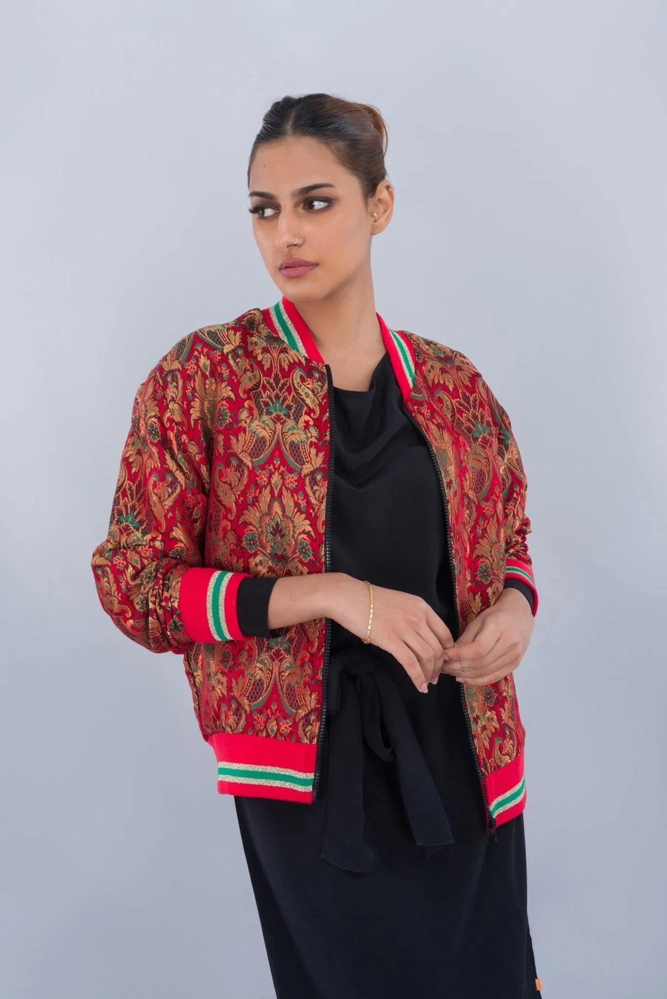 Red Banarasi Bomber Jacket