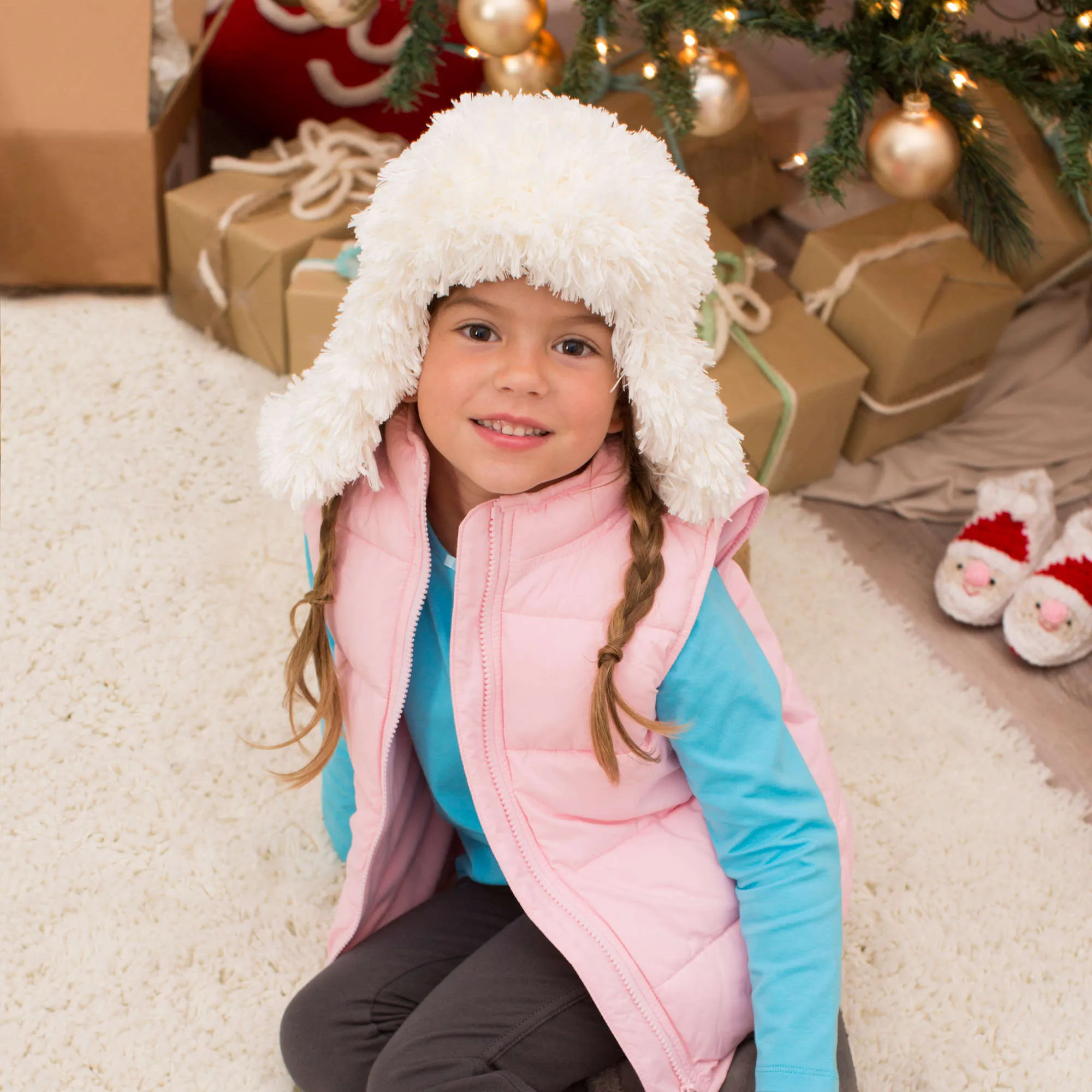 Red Heart Knit Snowy Child Earflap Hat