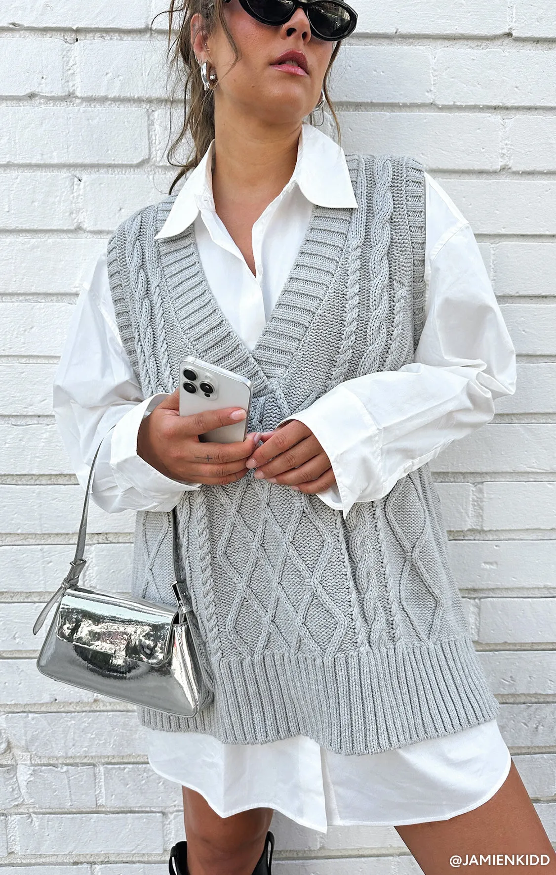 Reid Sweater Vest ~ Grey Cable Knit