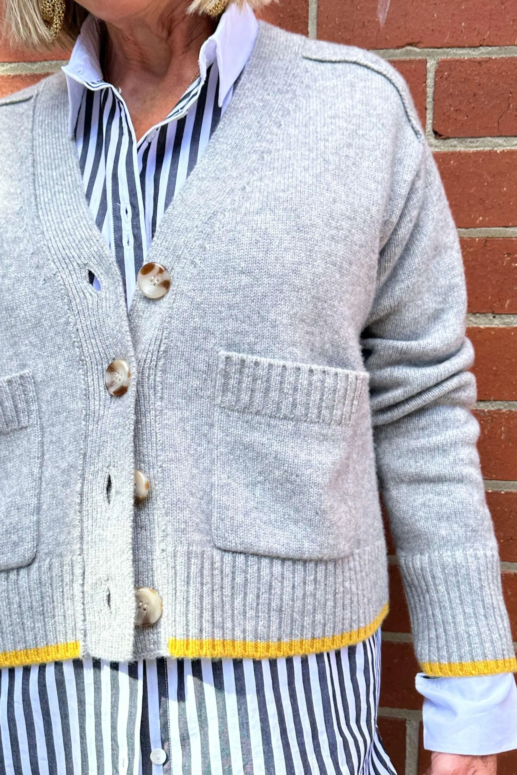 Rosie Cardigan | Ash Grey & Mustard Tips