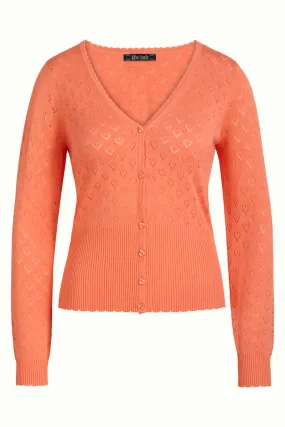 Roze vest met ajour hartjesmotief | King Louie cardi V heart ajour vibrant coral