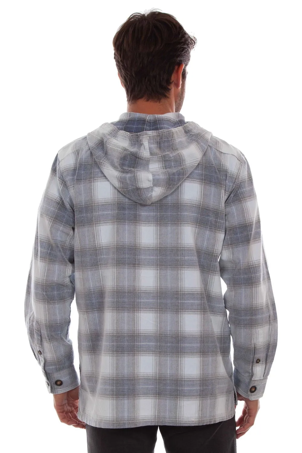 Scully Mens Unlined Plaid Blue/Grey 100% Cotton Hoodie