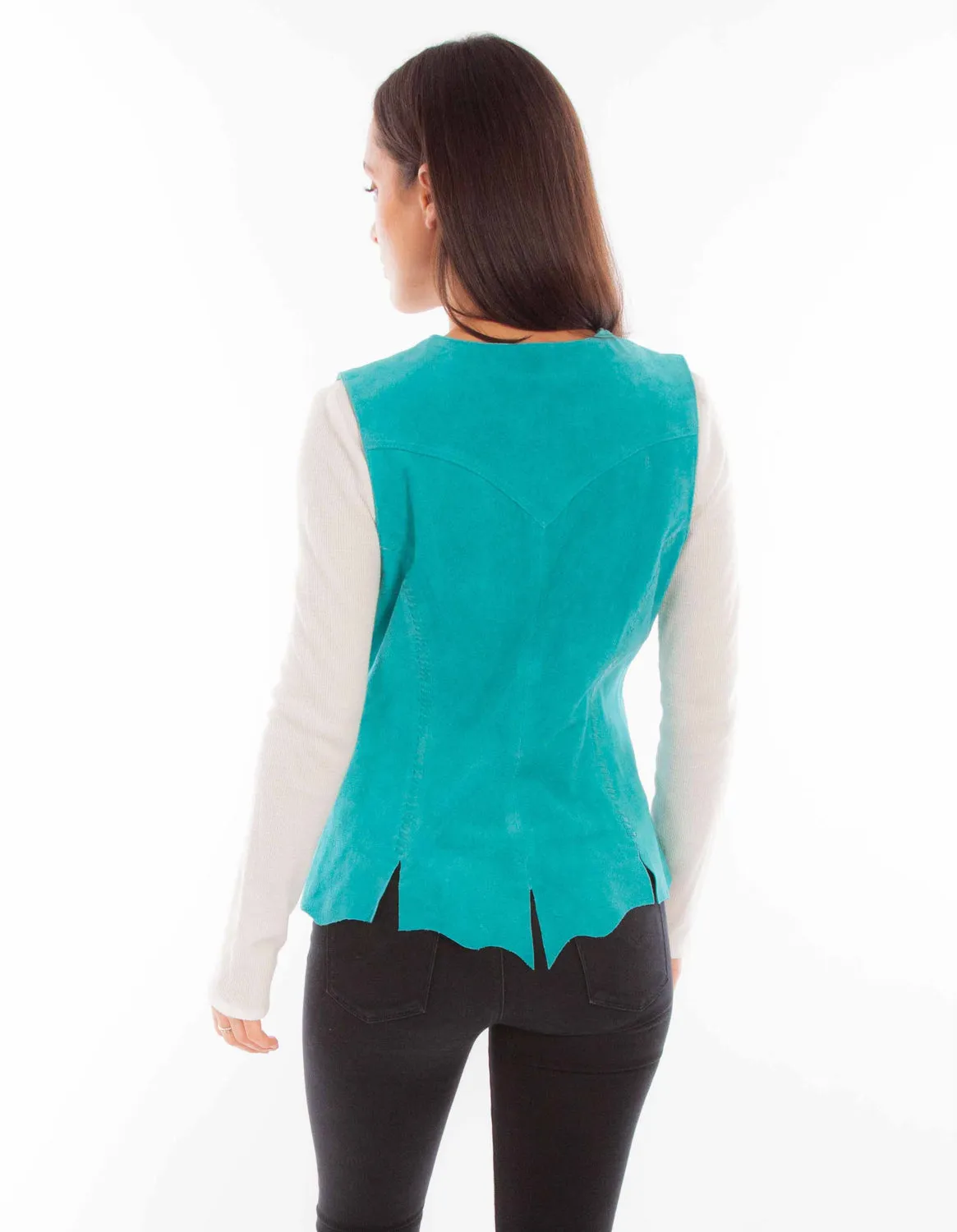 Scully Womens Snap Front Turquoise Leather Leather Vest