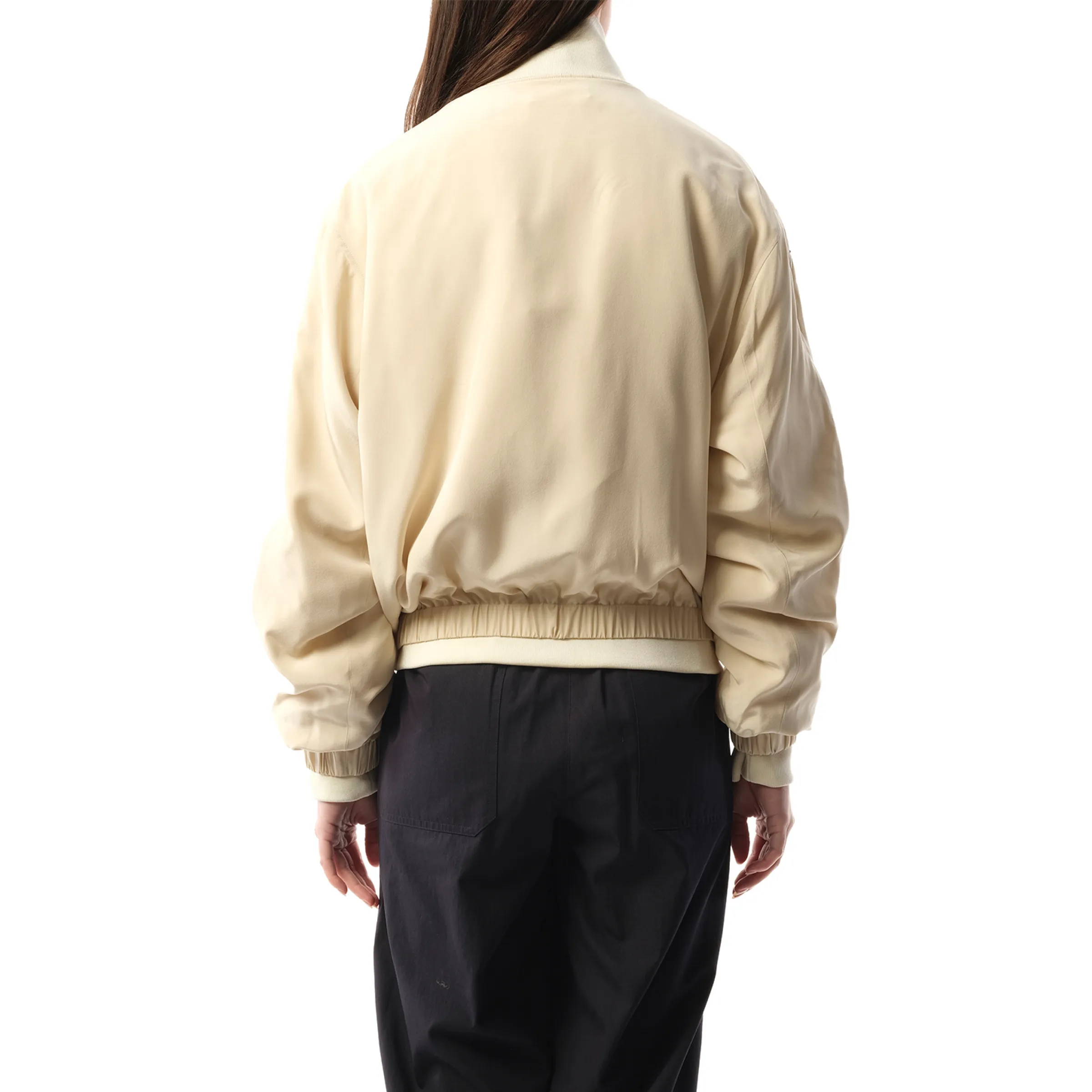 Silk Zip Bomber Jacket in Oat