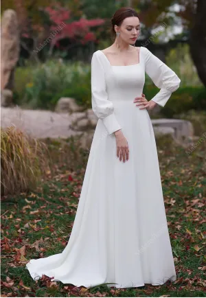 Simple Long Sleeves A-Line Floor Length Bridal Gown