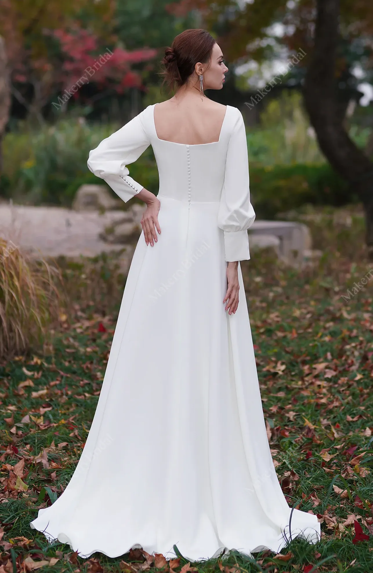 Simple Long Sleeves A-Line Floor Length Bridal Gown