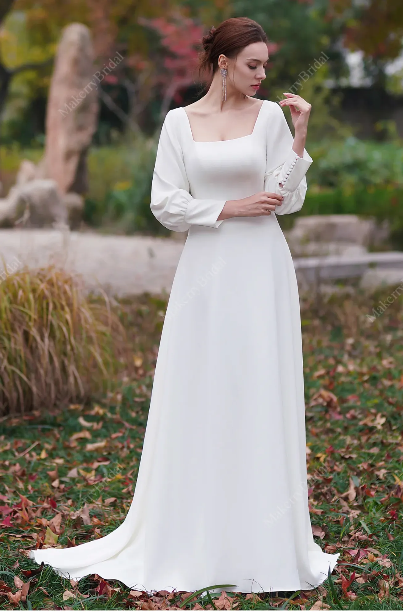 Simple Long Sleeves A-Line Floor Length Bridal Gown