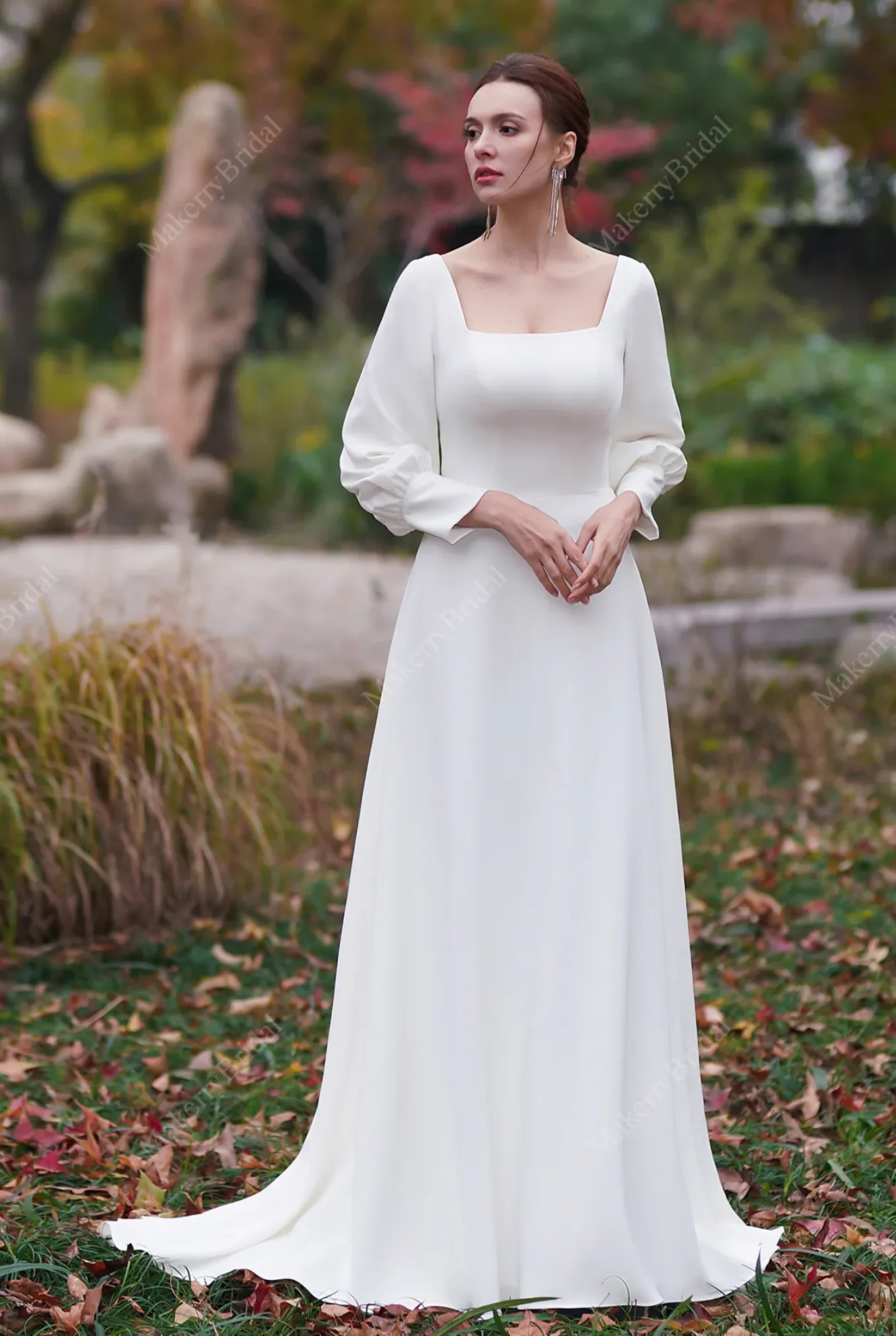 Simple Long Sleeves A-Line Floor Length Bridal Gown