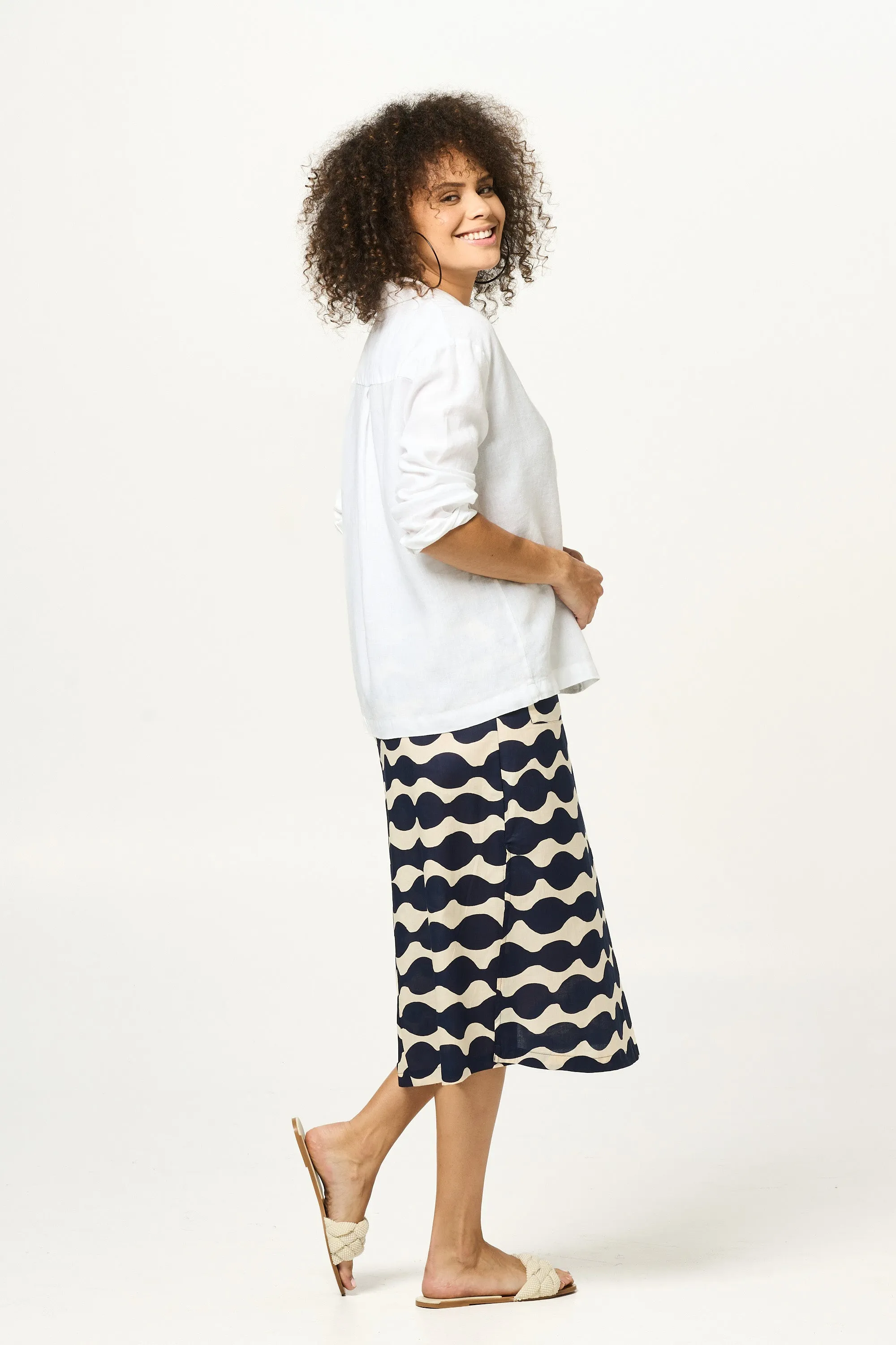 Skirt Mali - Mala Navy and Ecru Cotton