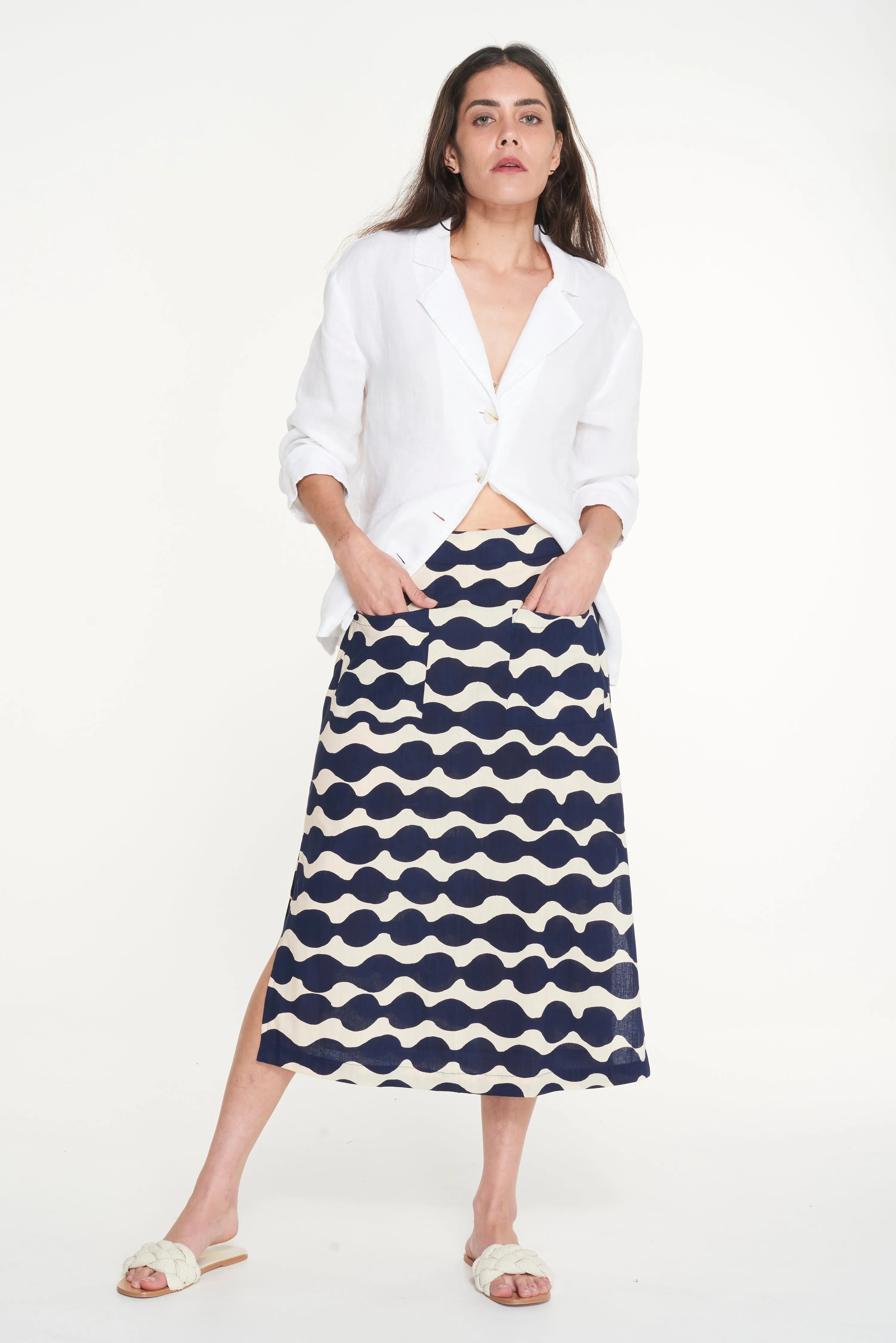 Skirt Mali - Mala Navy and Ecru Cotton