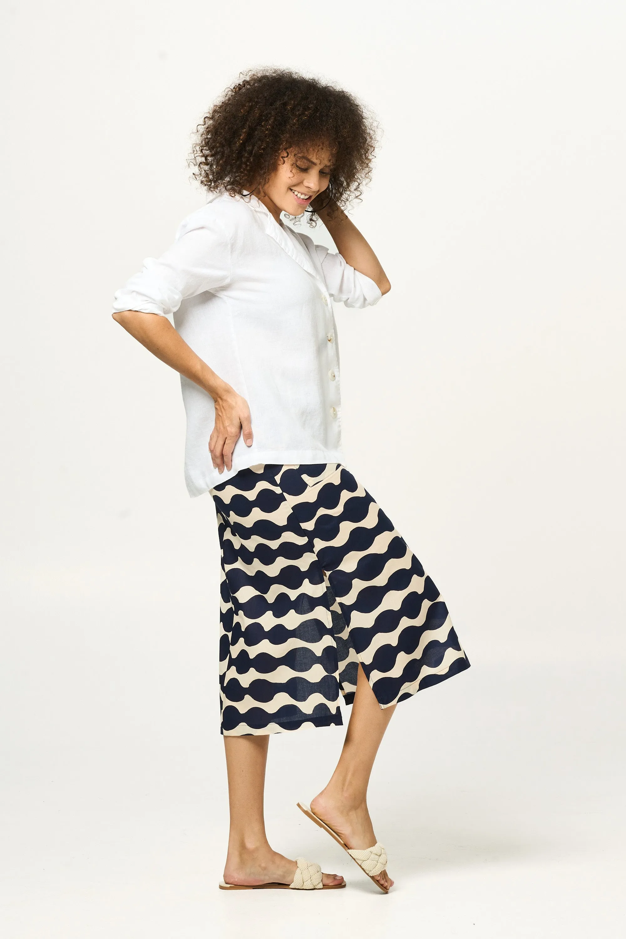 Skirt Mali - Mala Navy and Ecru Cotton