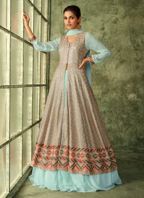 Sky Blue Sequence Embroidery Slit Style Anarkali Lehenga