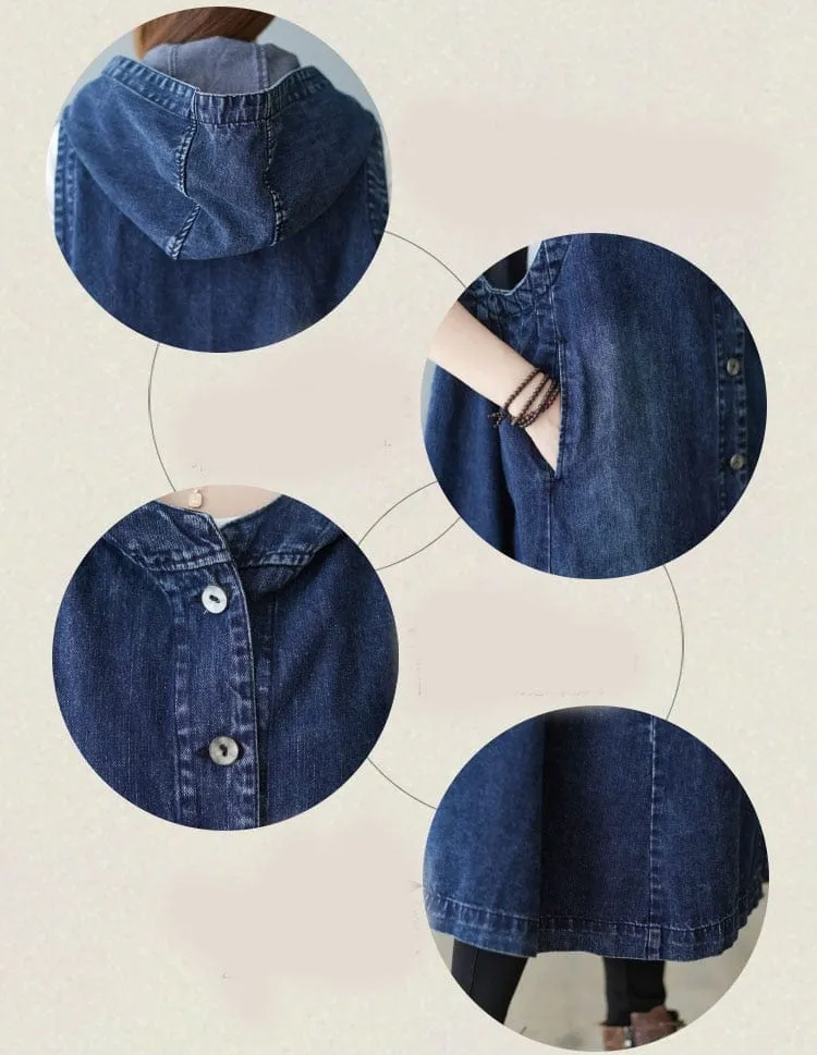 Sleeveless Hooded Denim Vest Coat