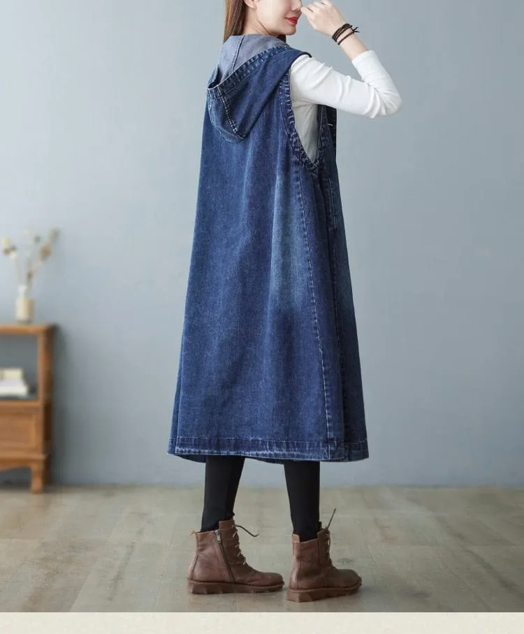 Sleeveless Hooded Denim Vest Coat