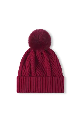 Soft & Cozy Fleece Lined Twist Knit Faux Fur Pom Beanie- Available in Ivory, & Wine!