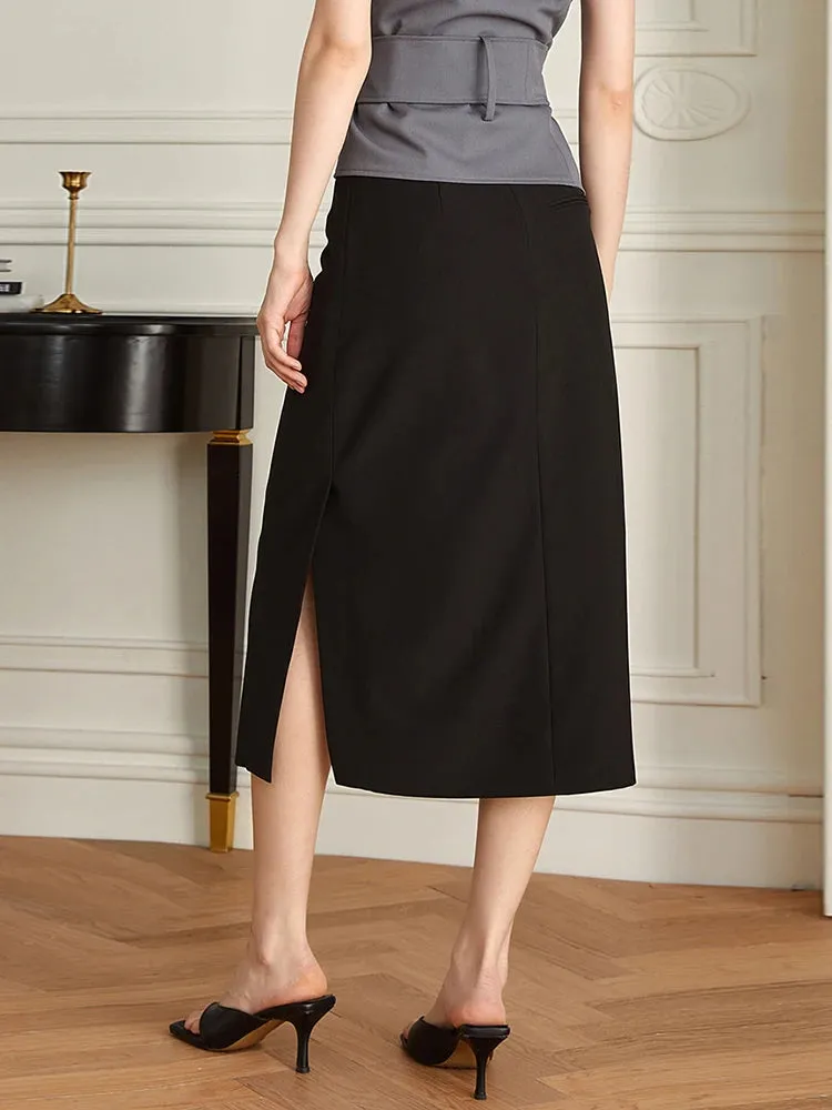 Solid Split Slimming Elegant Skirts For Women High Waist Temperament Minimalist Skirt Female Fashion Clothing