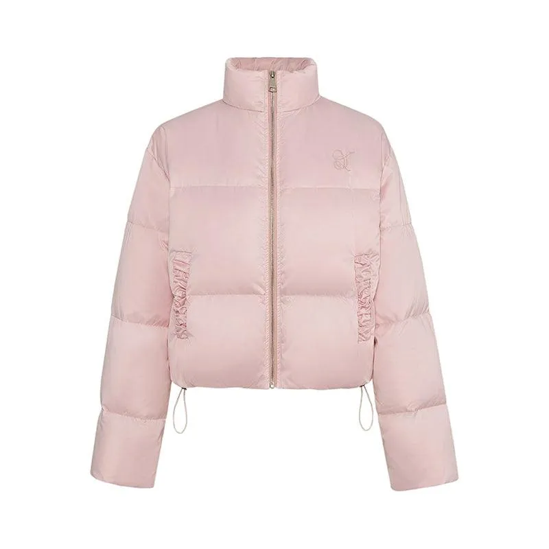 Strike A Pose Women'S Cropped Puffer Jacket - Pastel Quilted Down Coat With Zip Front And Ruched Pockets