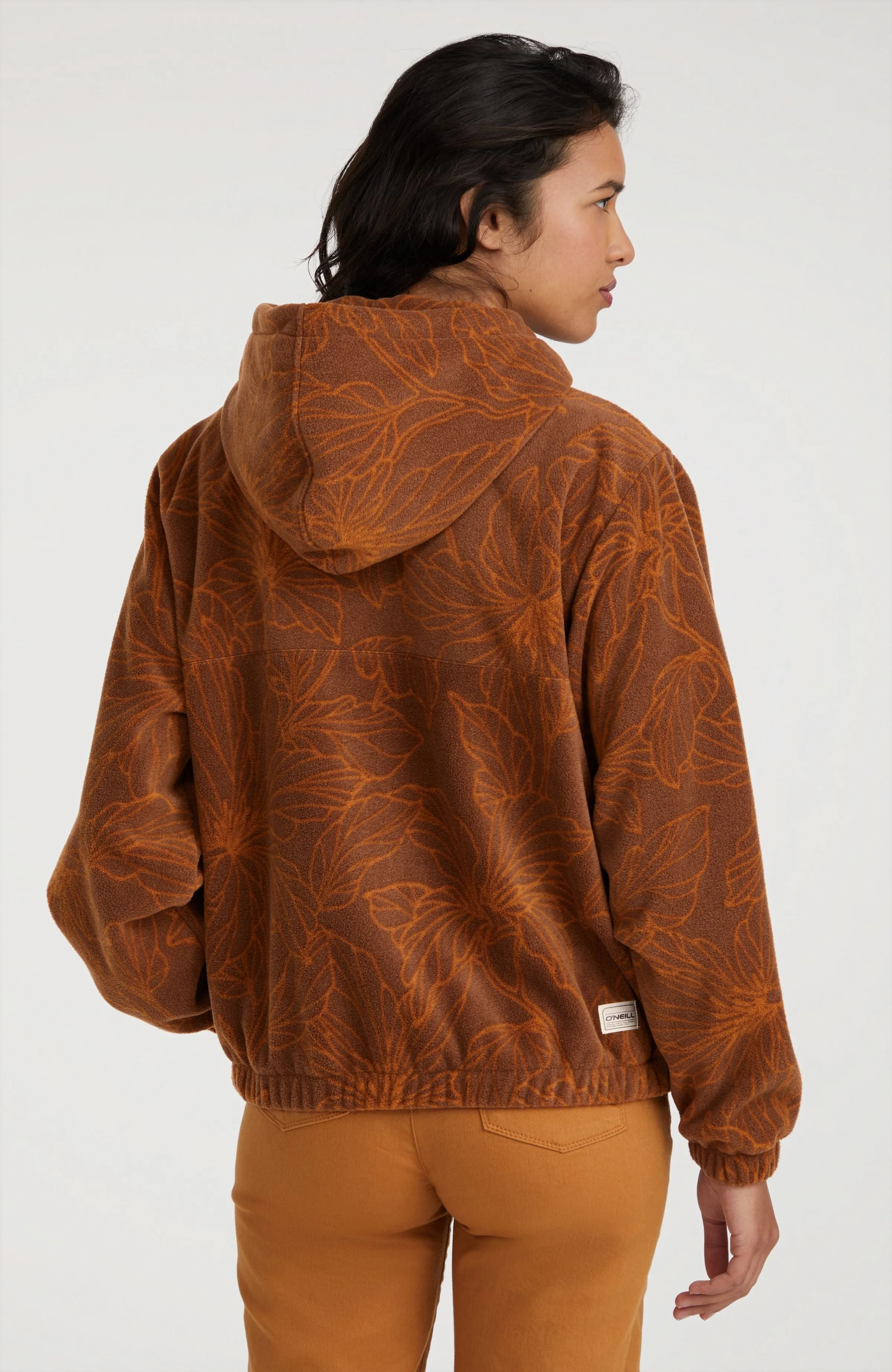 Superfleece Half Zip Hoodie | Brown Flower